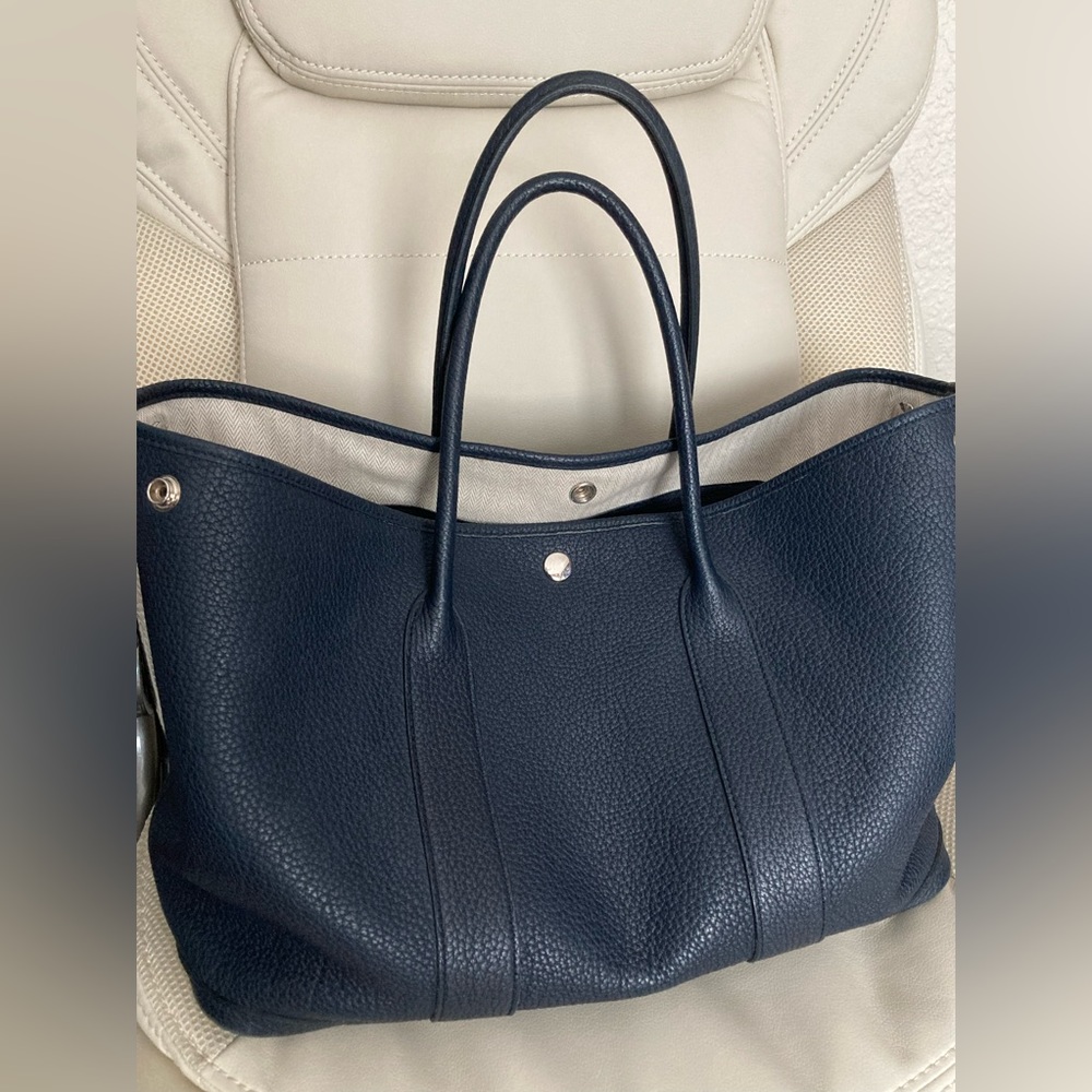 Hermes Negonda Garden Party Tote 36MM Bleu Indigo Authentic Blue Leather Tote